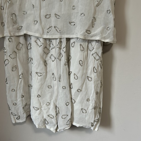 CHAN LUU sequin romper lunar rock silver beaded adjustable straps Sz XS - Picture 5 of 14